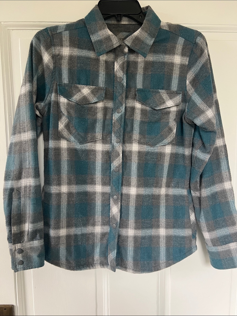 Prana Women’s Gray and Teal Plaid Lined Shacket Size XS